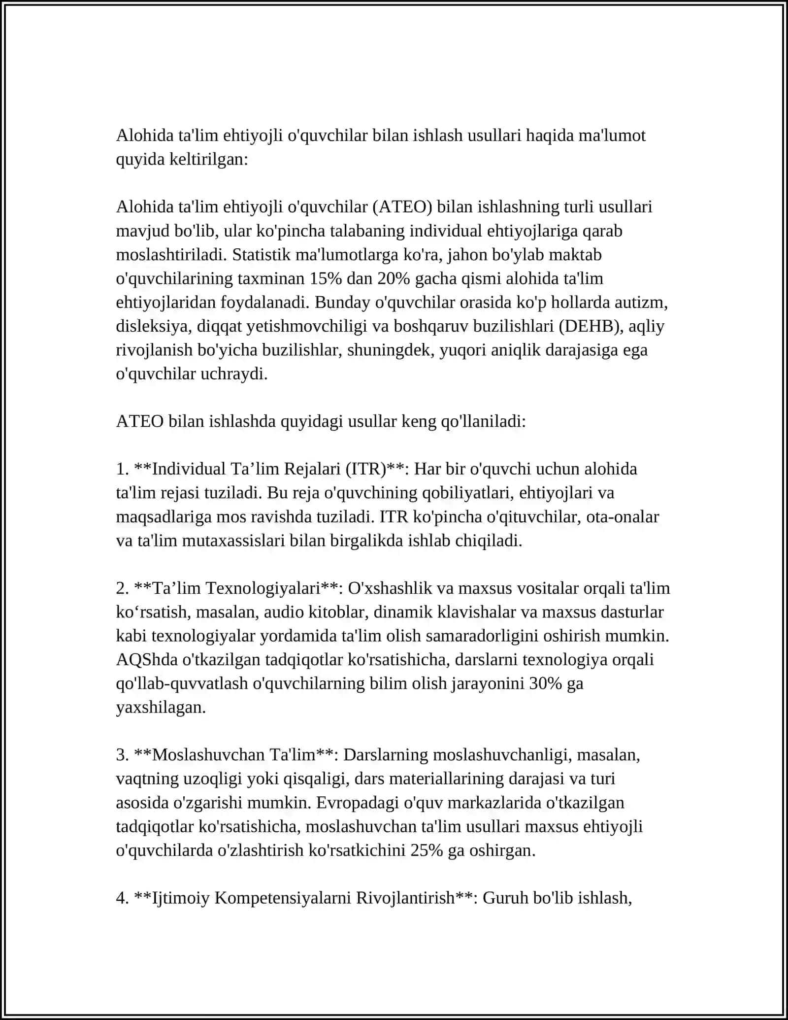 ALOHIDA TA’LIM EHTIYOJLI O'QUVCHILAR SHAXSIGA JAMOA ORQALI TARBIYAVIY TA'SIR KO'RSATISHNING SHAKL VA METODLARI 3