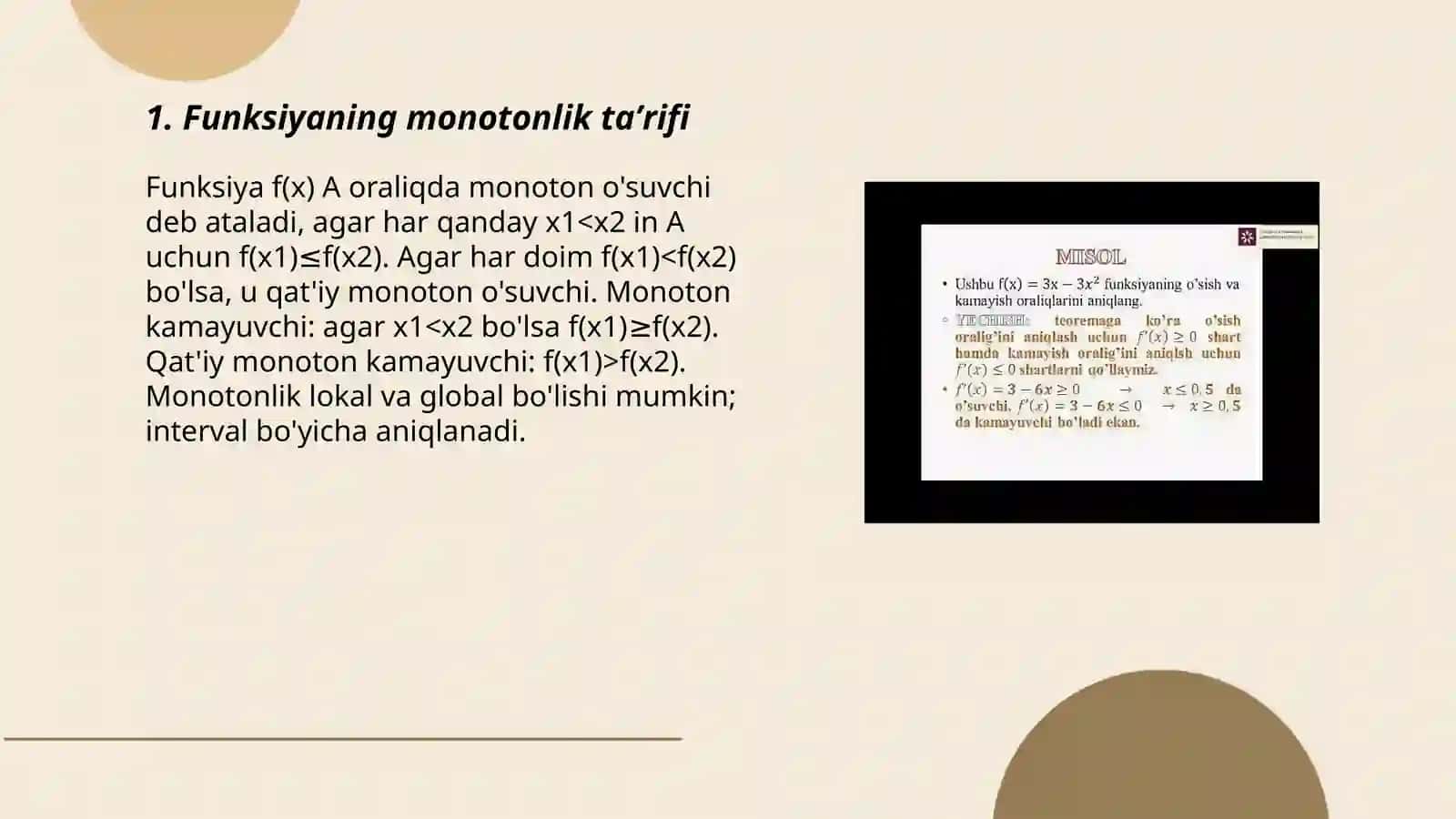 Funksiyalarning manotonik sharti Ekstremumlar 3