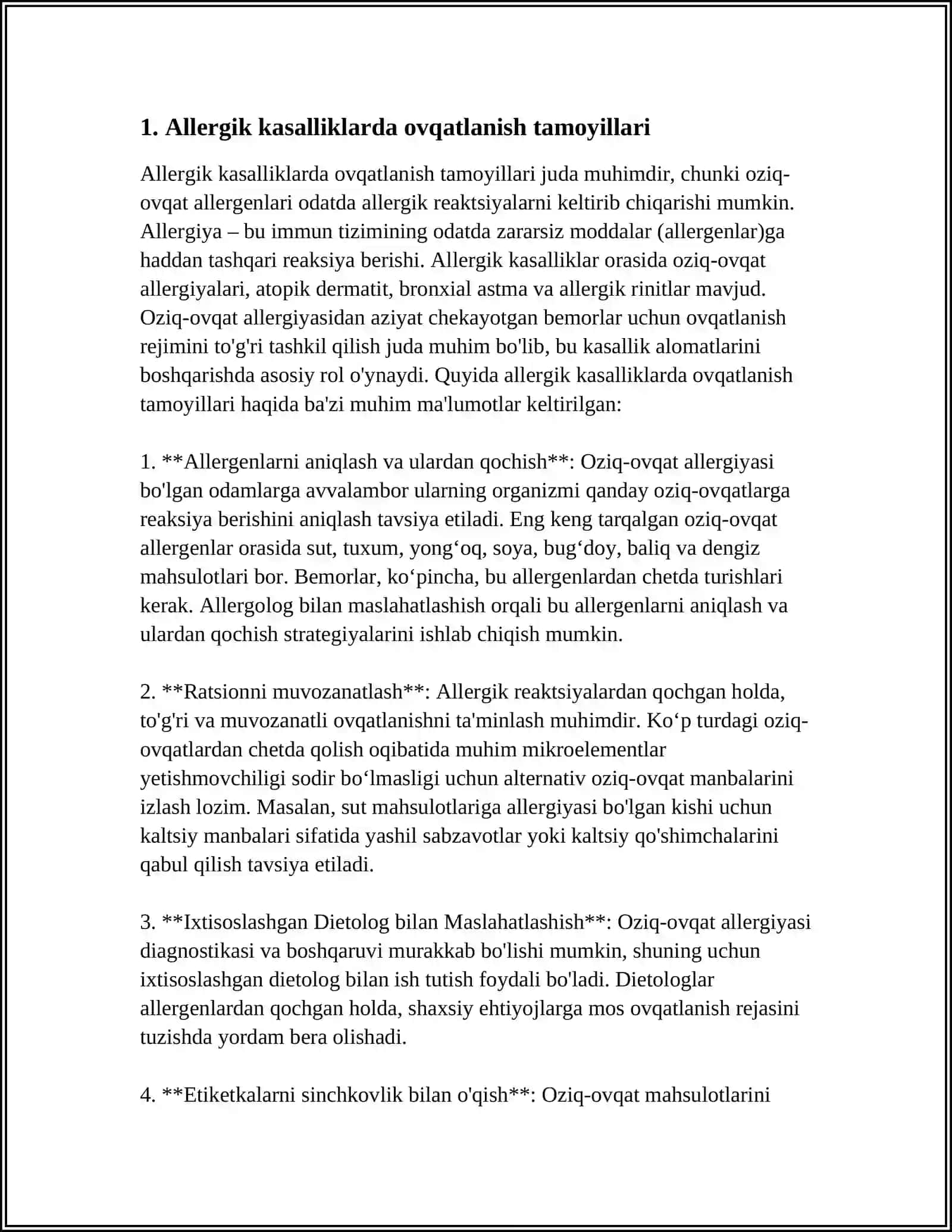ALLERGIK KASALLIKLARDA DAVOLOVCHI PARHEZ STOL 3