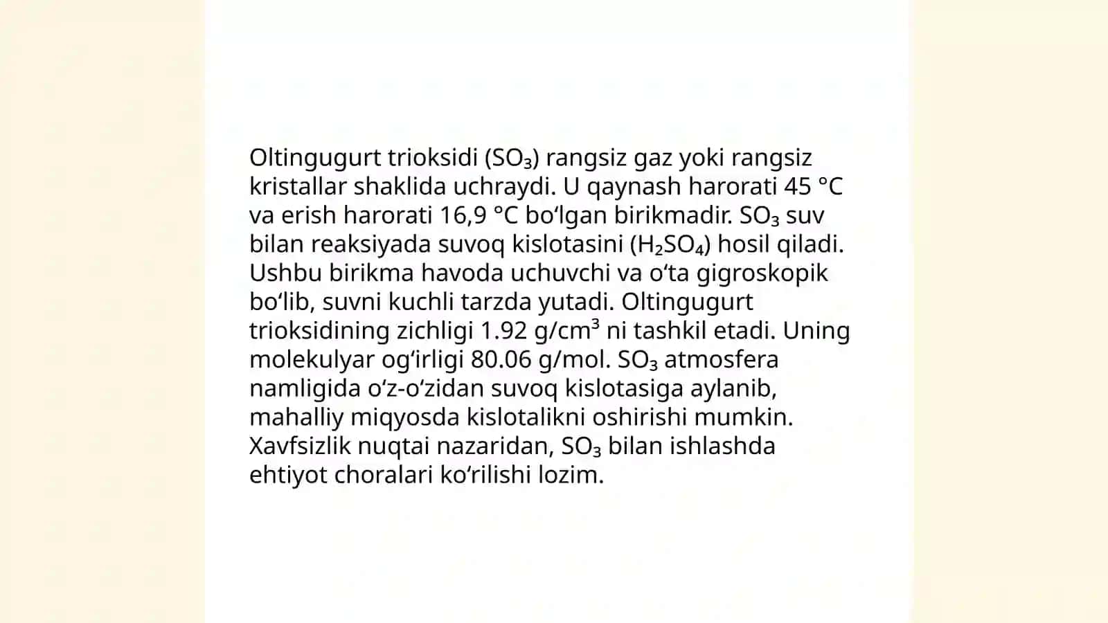 Oltingugurt trioksidining fizik-kimyoviy xossalari 3