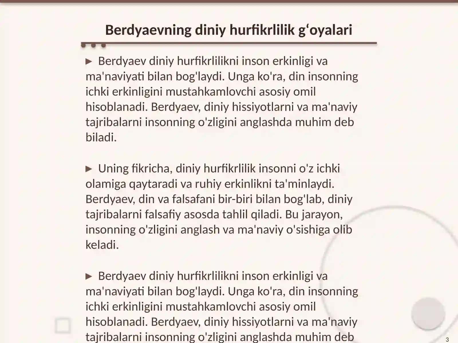 Berdyaevning diniy hurfikrlilik gʻoyalari va Gʻazzoliy gʻoyalari bilan ta'sir mijozlari 3