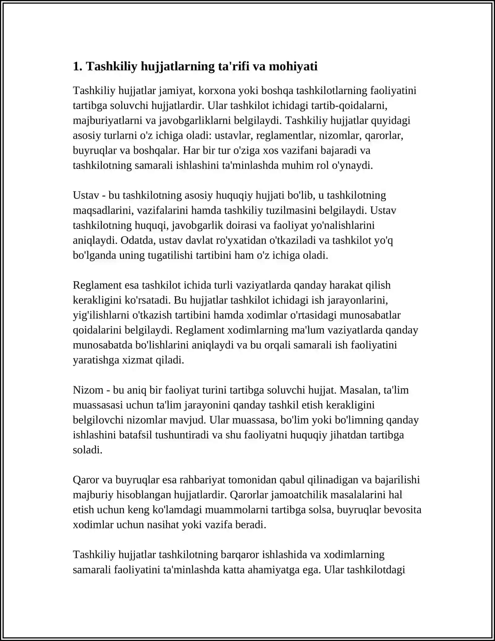 TASHKILIY HUJJATLARNING VAZIFASI. TASHKILIY HUJJATLARNING TURLARI 3