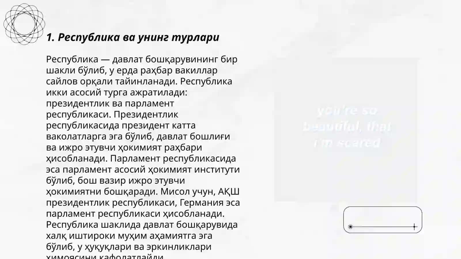 Давлатнинт бошкарув шакллари: республика ва монархия 3