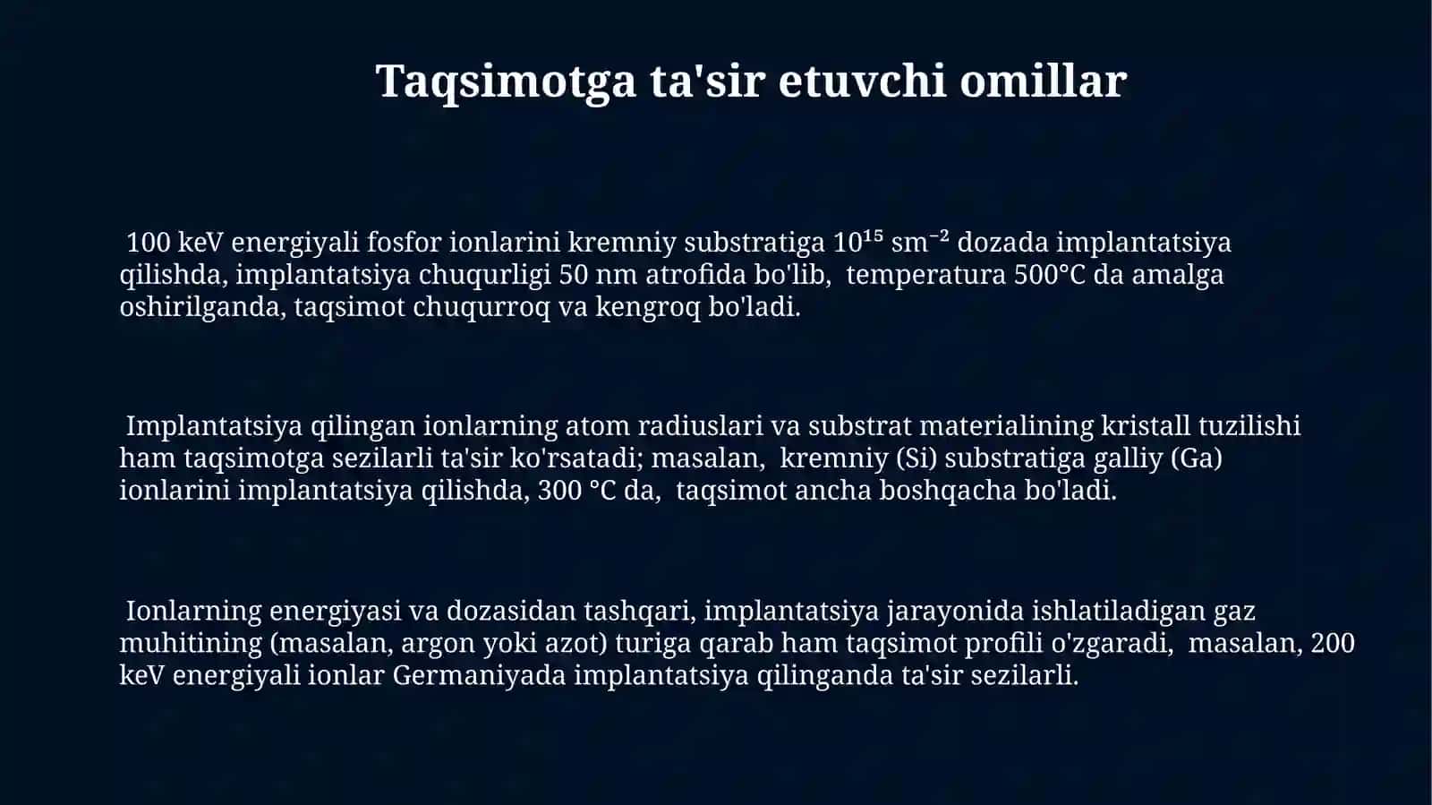 Ion implantatsiya usuli bilan hosil qilingan strukturalarda kirishmalar taqsimotini hisoblash 3