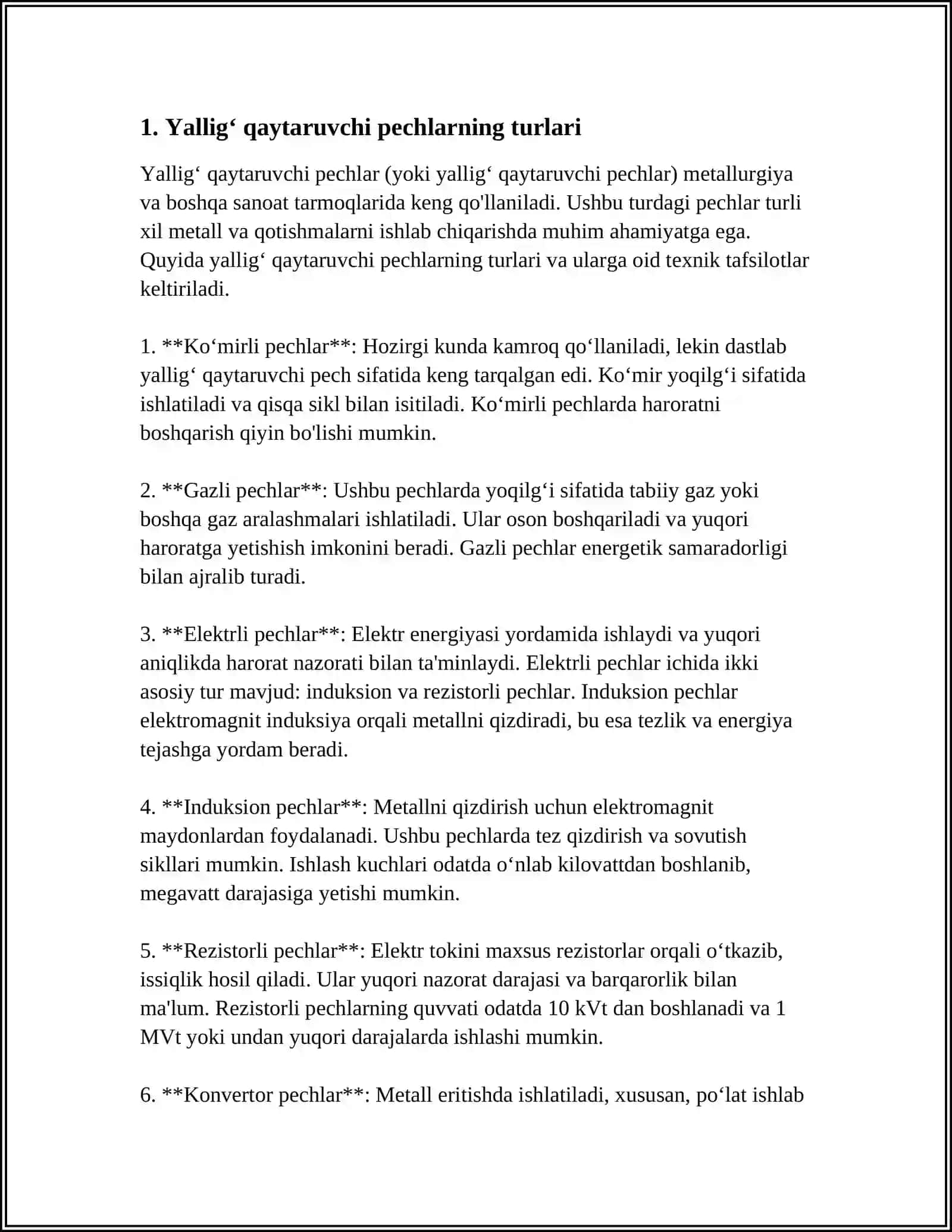 Yalligʻ qaytaruvchi pechlarning turlari 3