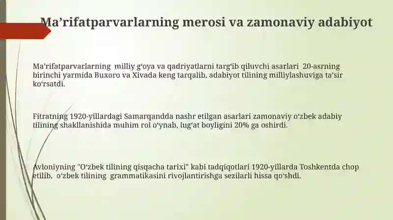 Maʼrifatparvarlarning merosi va zamonaviy adabiyot 3