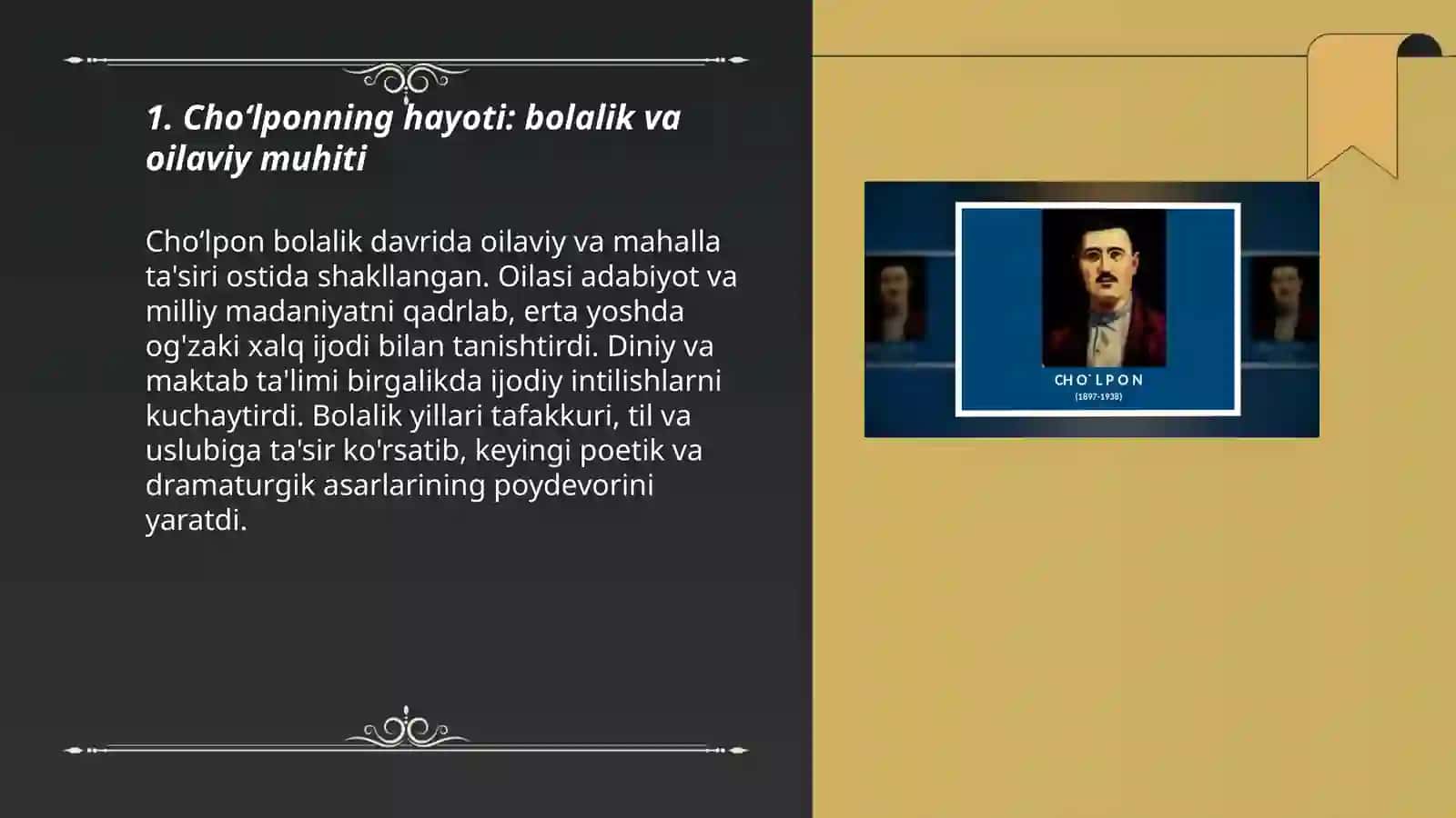 Choʻlpon hayoti va ijodi haqida 1 2 daqiqalik video tayorlab ber rasmlari bilan 3