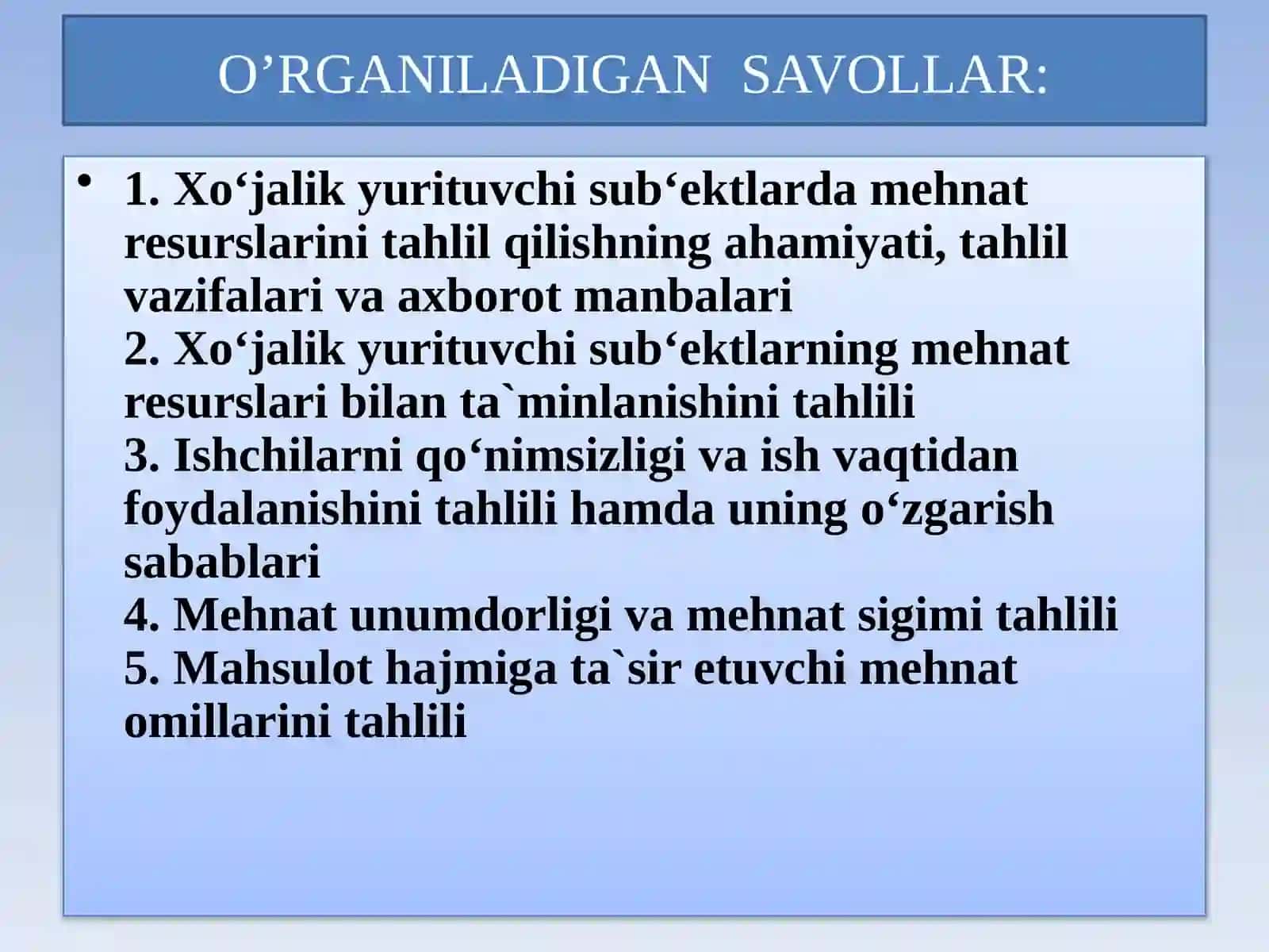"IQTISODIY TAHLIL" FANIDAN TAQDIMOT 3