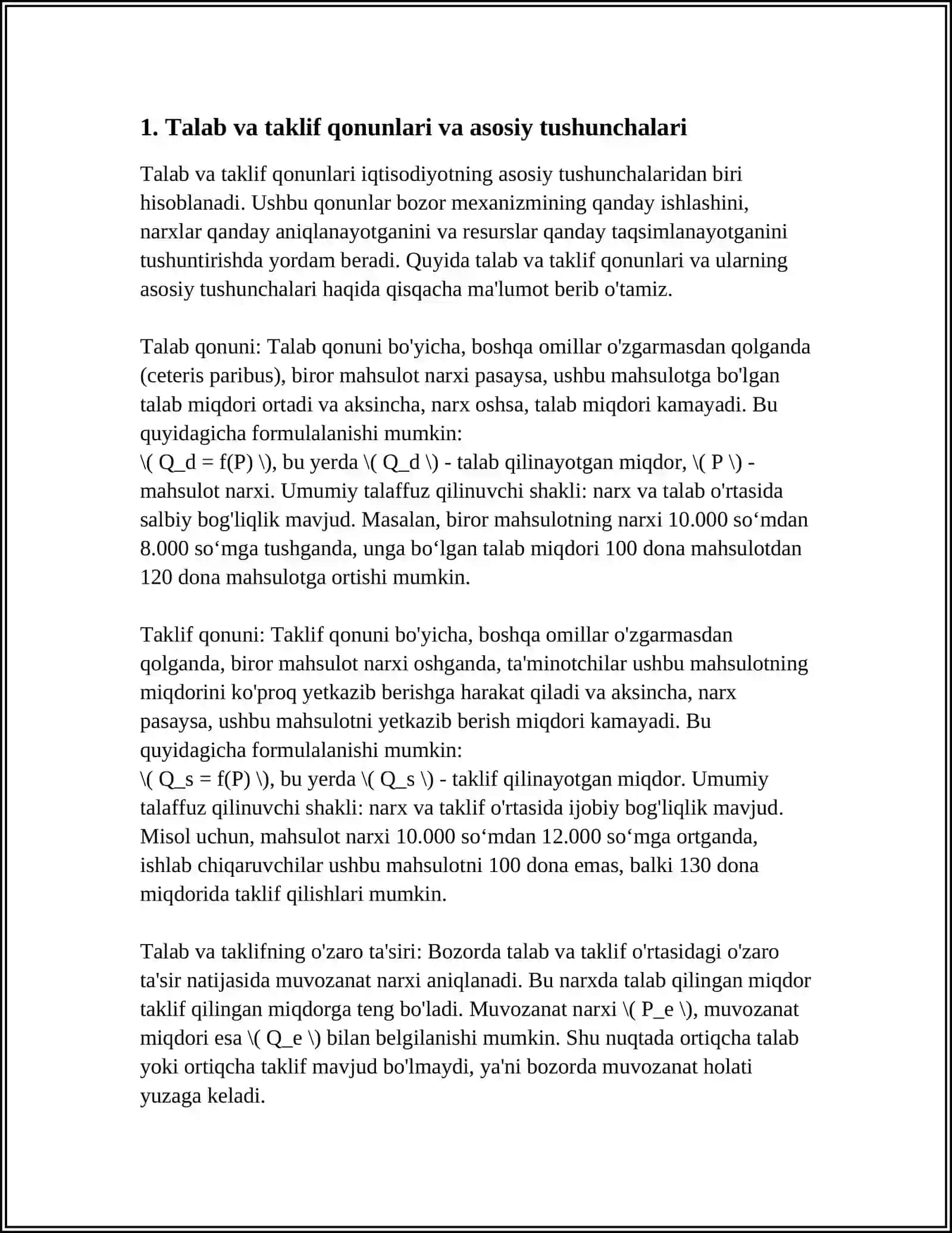 İQTISODIYOT FANIDAN MAVZUSI TALAB VA TAKLIF VA BOZOR MUNOSABATI 3