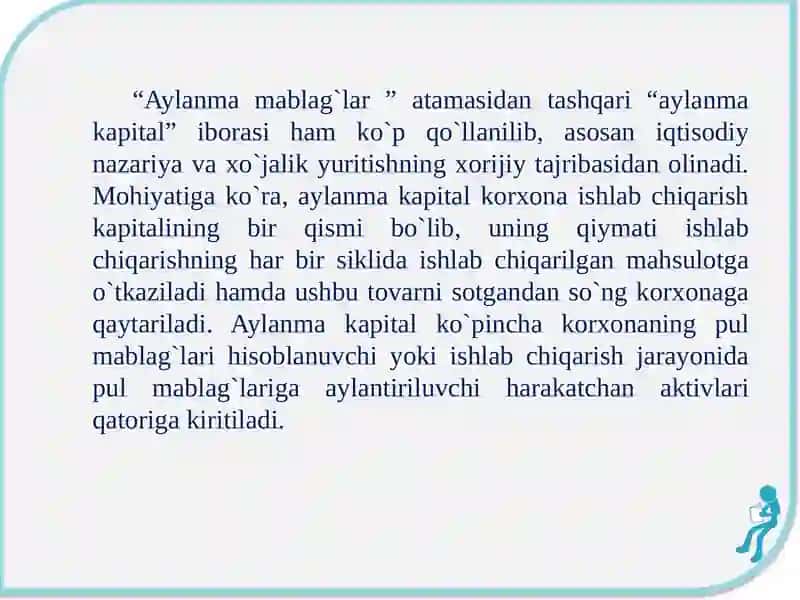 KORXONANING AYLANMA MABLAG’LARI 3