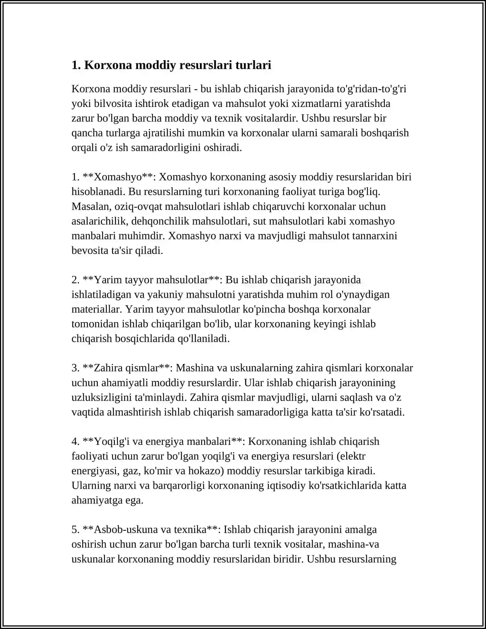 KORXONANING MODDIY RESURSLAR BILAN TA’MINLANGANLIGI VA ULARDAN FOYDALANISH SAMARADORLIGINING TAHLILI 3