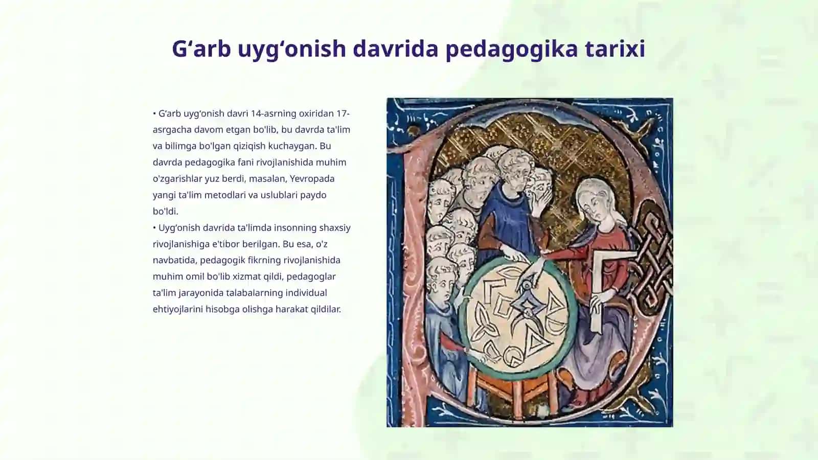 Gʻarb uygʻonish davrida pedagogika fani taraqqiyoti.(Ya.A.Kamenskiy) 3