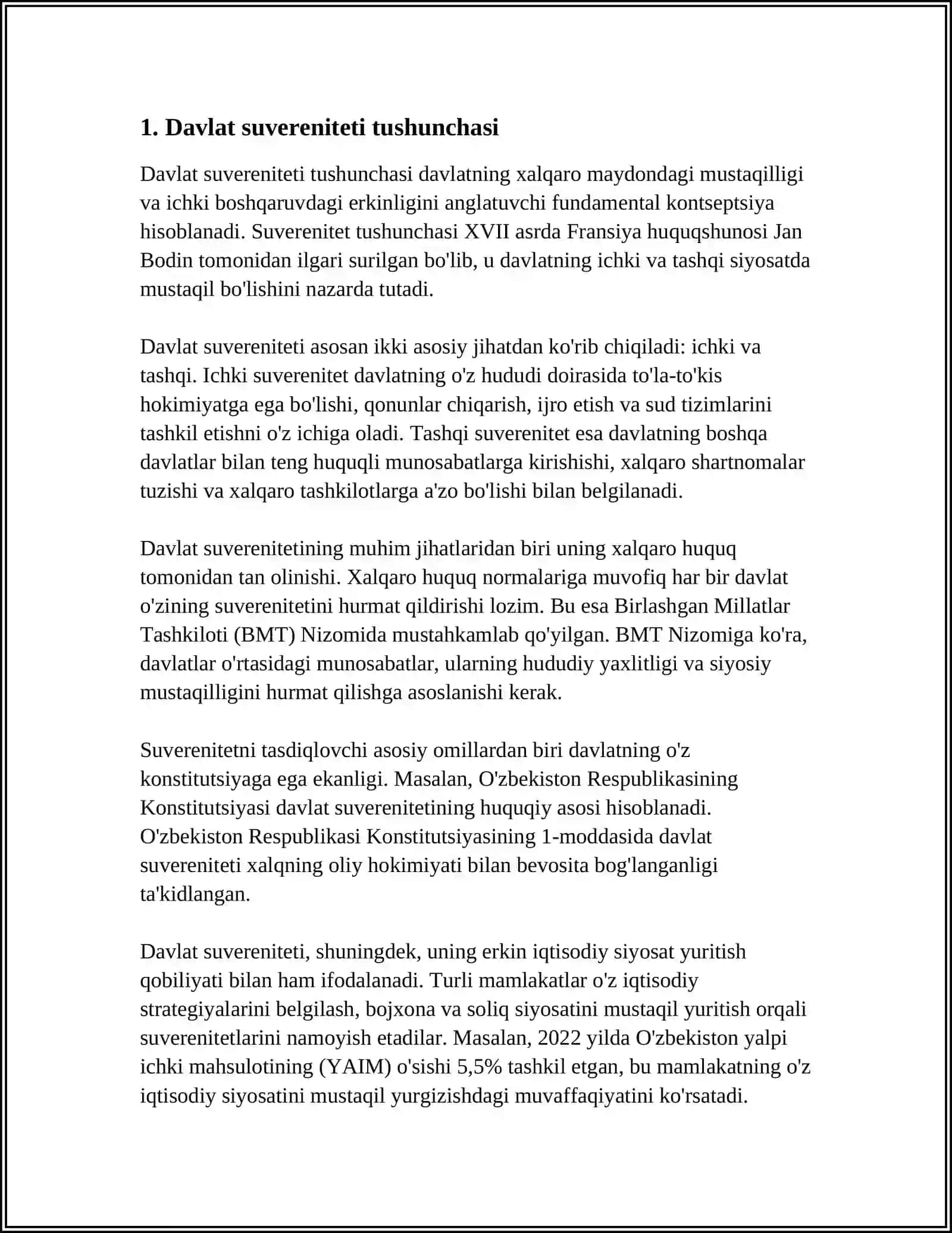 MUSTAQIL ISH Mavzu: DAVLAT SUVERENITETI TUSHUNCHASI 3