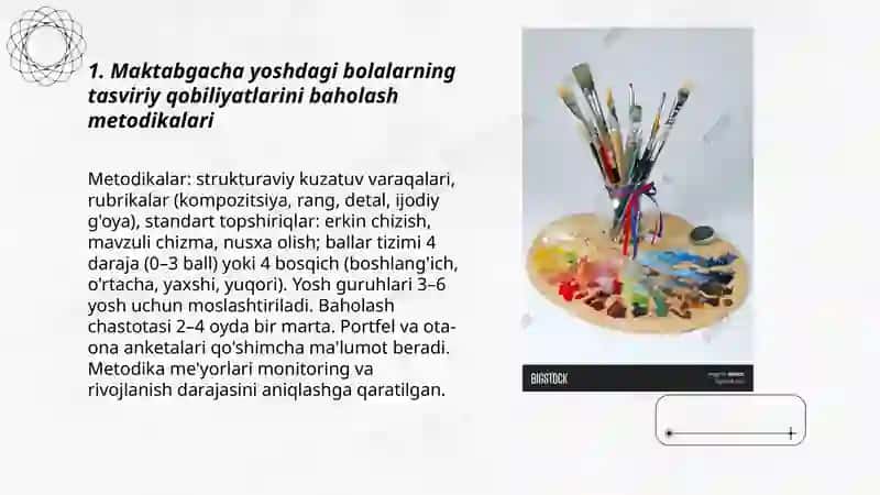 Maktabgacha yoshdagi bolalarni tasviriy qobiliyatlarini, ijodkorlogini rivojlantirish monitoring va rivojlanganlik darajasini aniqlash 3