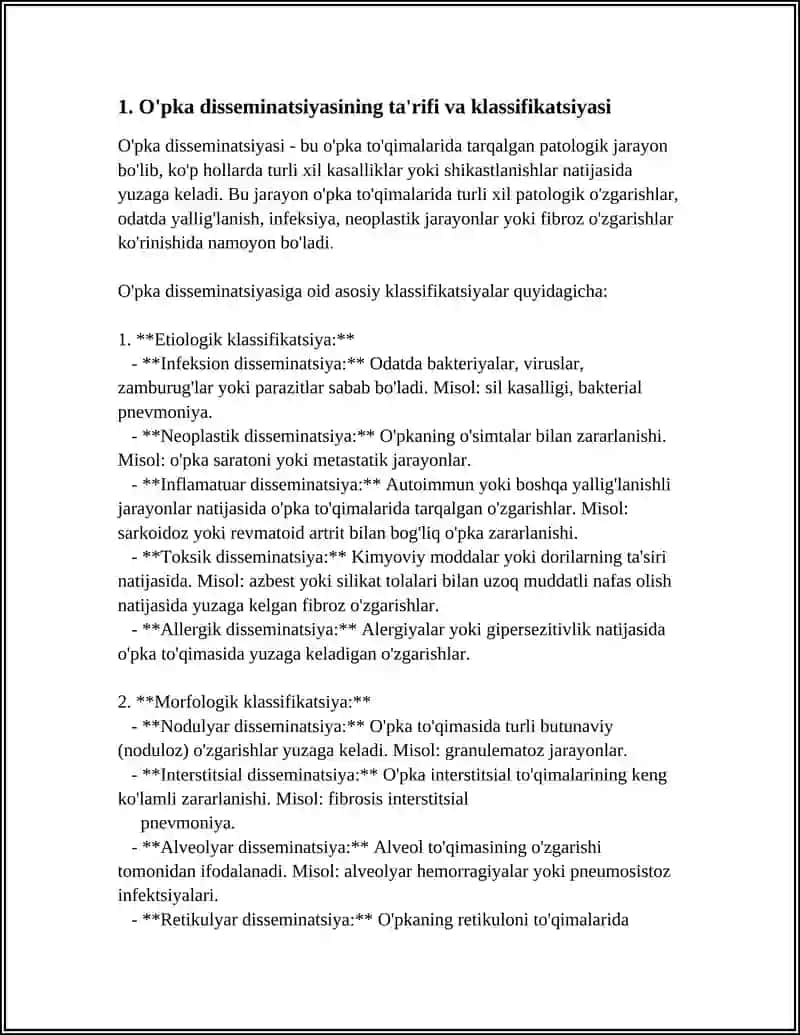MUSTAQIL ISH Mavzu: O'PKA DISSEMINATSIYASINI QIYOSIY TASHHISLASH 3