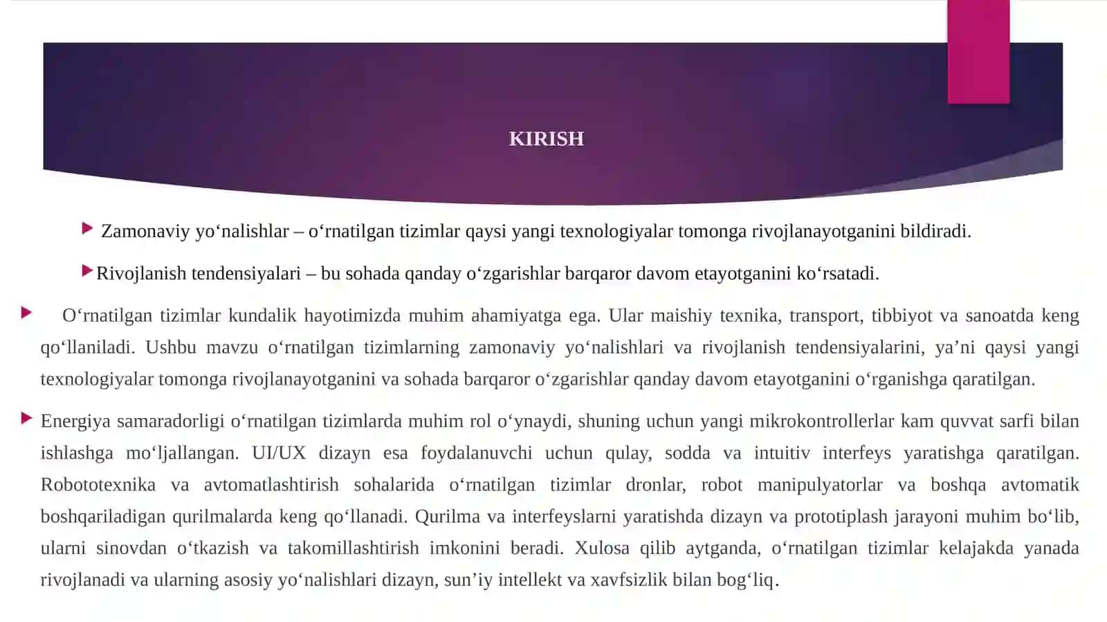Zamonaviyyo‘nalishlarvarivojlanishtendensiyalari KURS ISHI TAQDIMOTI 3