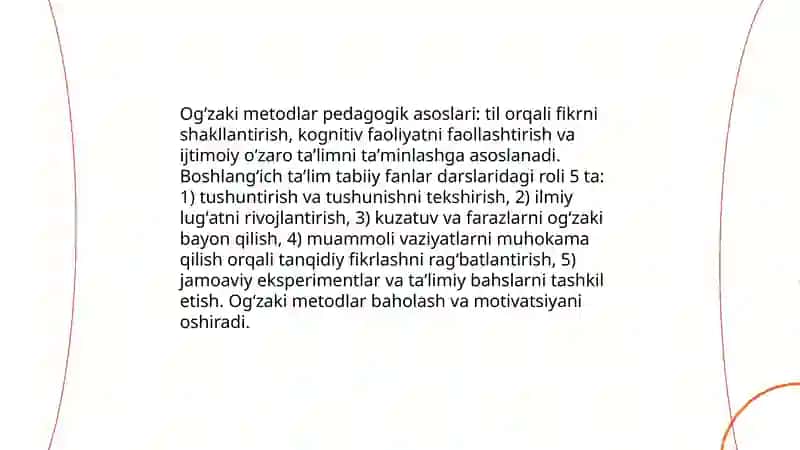 Ogʻzaki metodlarning pedagogik asoslari 3