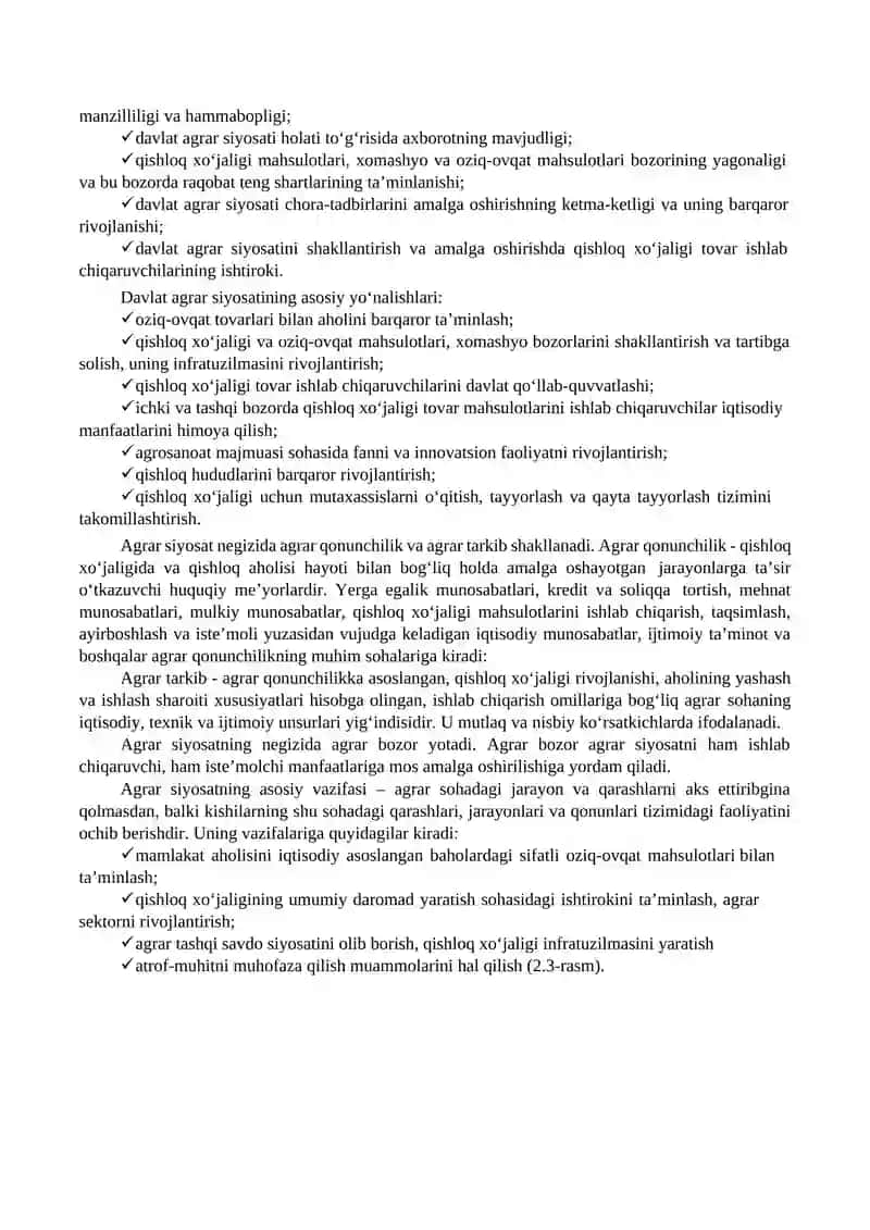 O‘zbekiston Respublikasi agrar siyosatining mazmuni, maqsadi va asosiy yo‘nalishlari 3