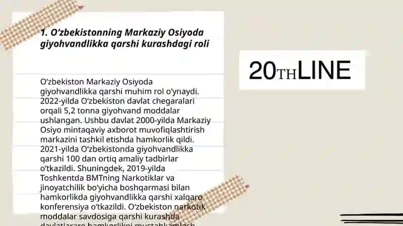 O‘zbekistonning Markaziy Osiyoda giyohvandlik va odam savdosiga qarshi kurashishda O‘zbekiston Respublikasining roli 3