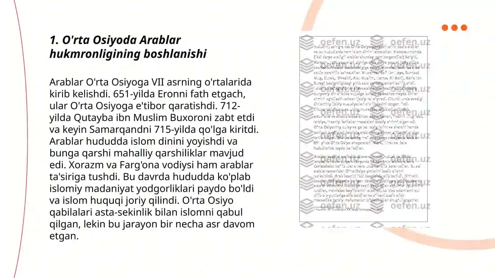 O'rta Osiyoda Arablar hukmronligining boshlanishi 3