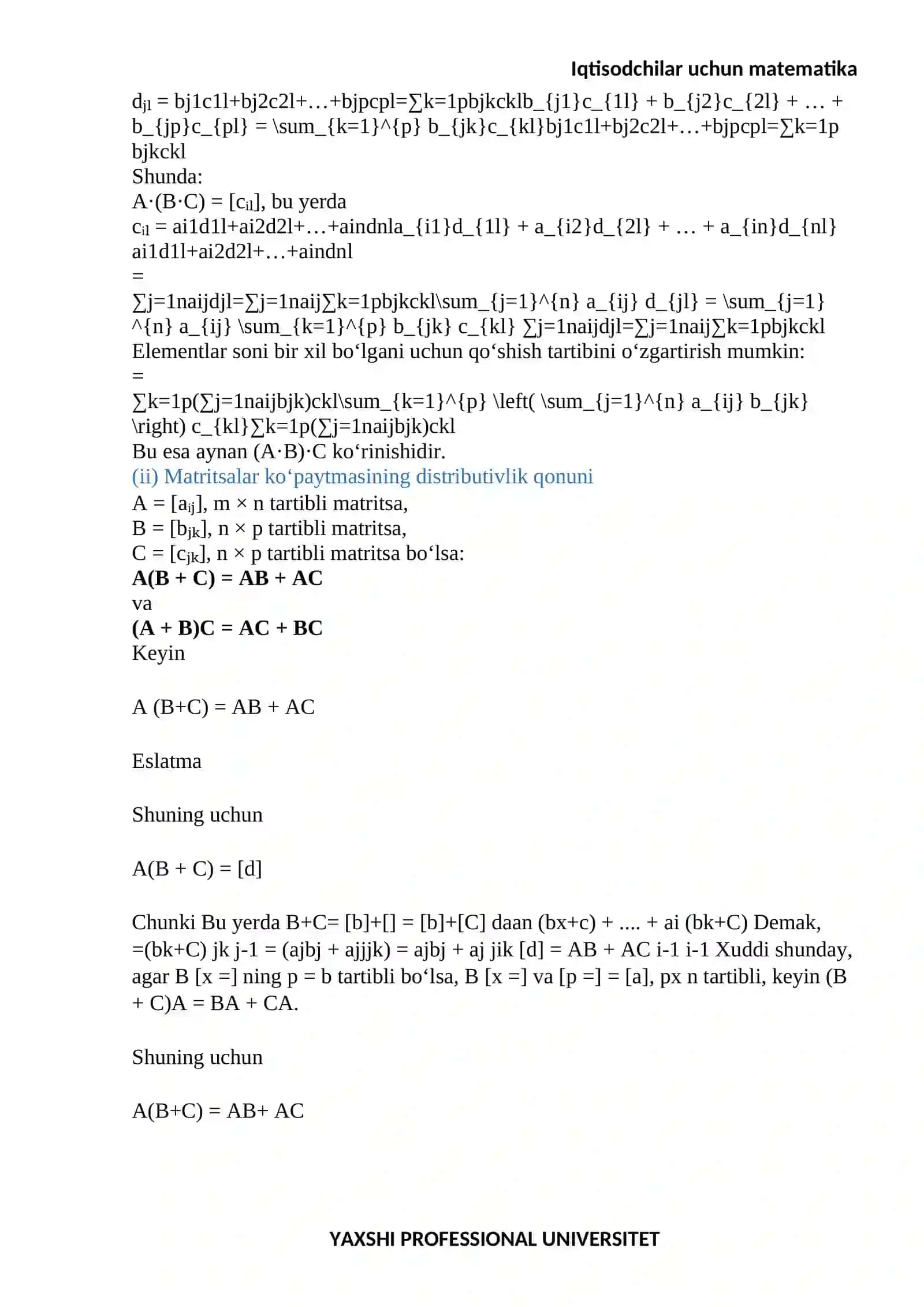Iqtisodchilar uchun matematika 3