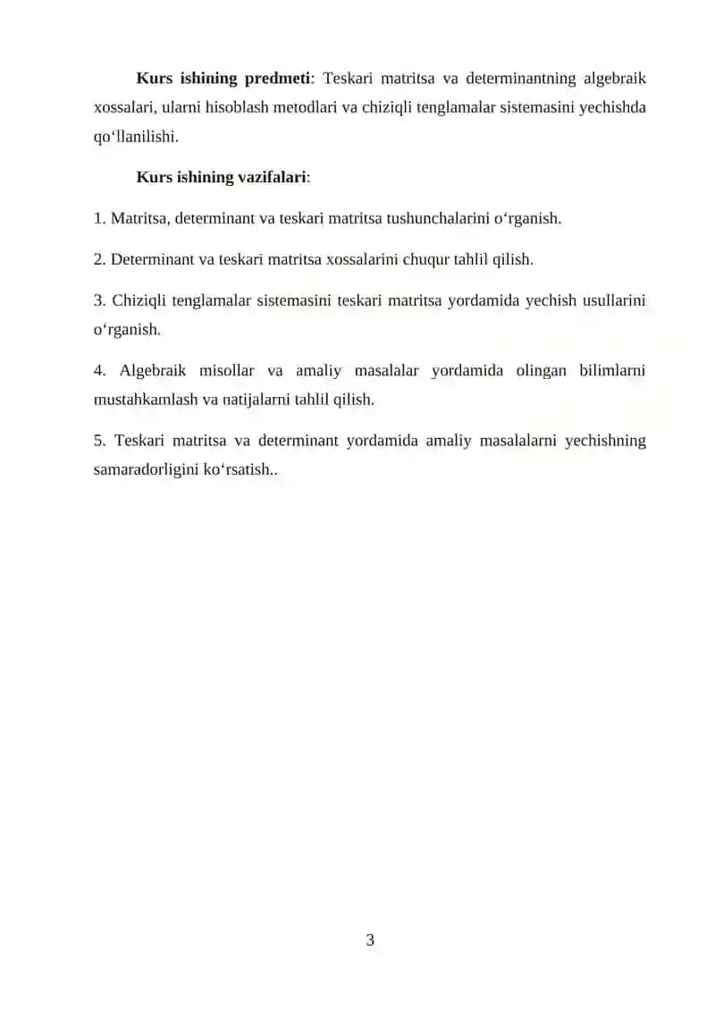 Teskari matritsa va detirminantning qoʻshimcha xossalari 3