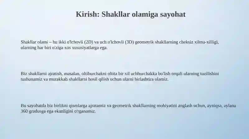 Shakllarni farqlay olish qismlarga boʻlish qisimlardan figuralar hosil qilish 3