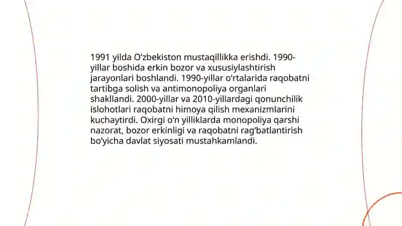 O‘zbekistonda Raqobatchilik Muhitining Shakllanishi va Monopoliyaga Qarshi Qonunchilikning Kuchaytirilishining Ahamiyati 3