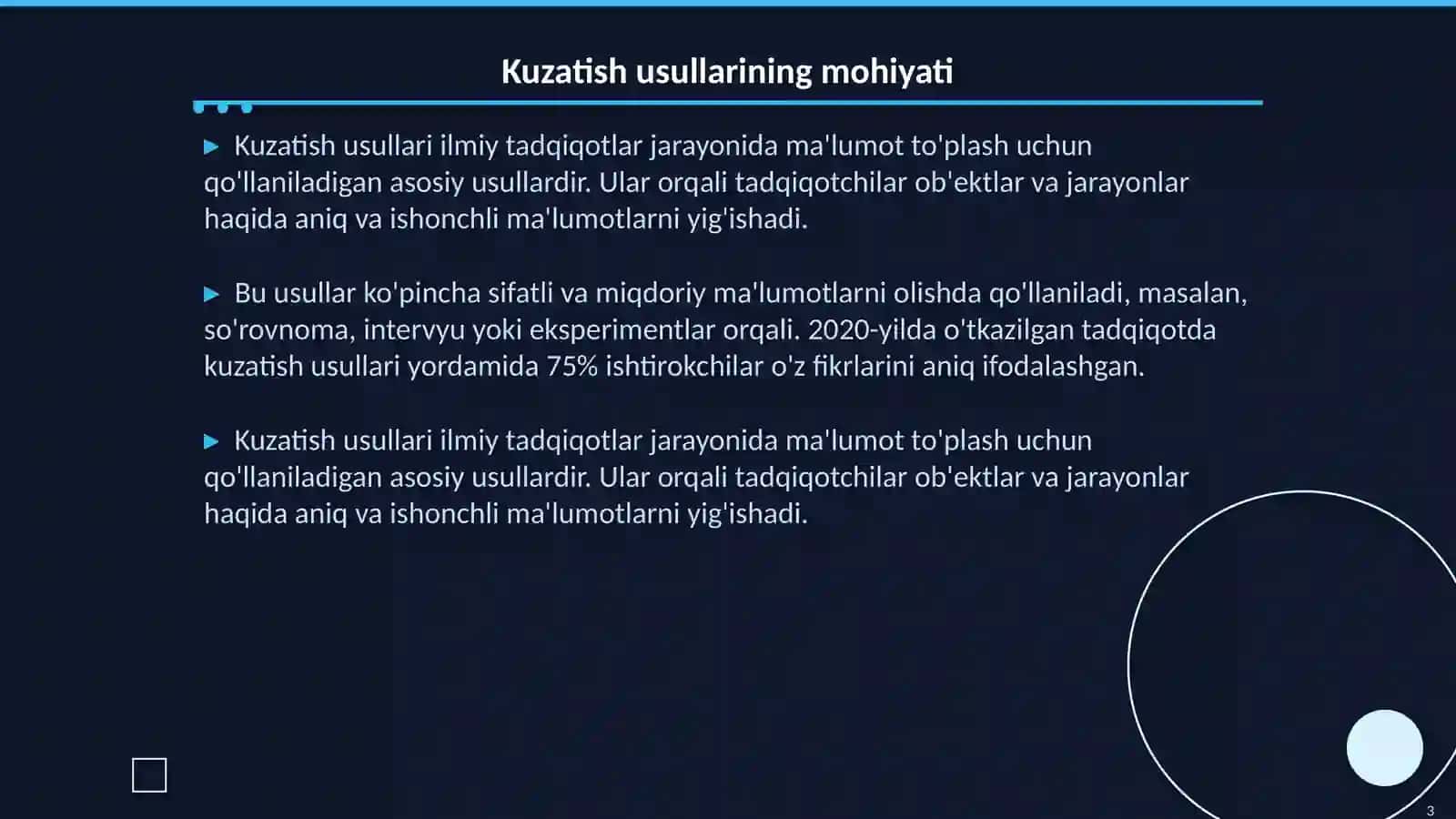 Kuzatish usullarining kōrinishlari 3