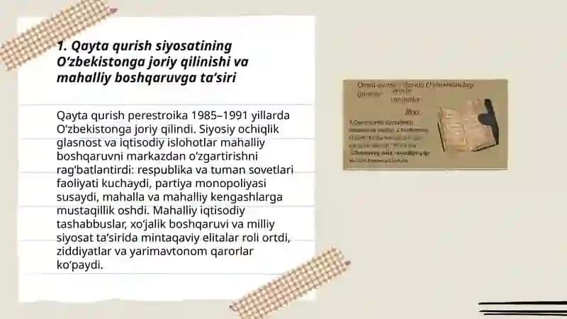 Qayta qurish yillarida Oʻzbekistondagi ijtimoiy-siyosiy vaziyat 3