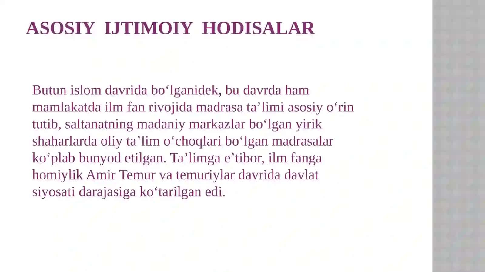 Amir Temur davri ijtimoiy va madaniy sohalar bayon etilgan manbalar 3