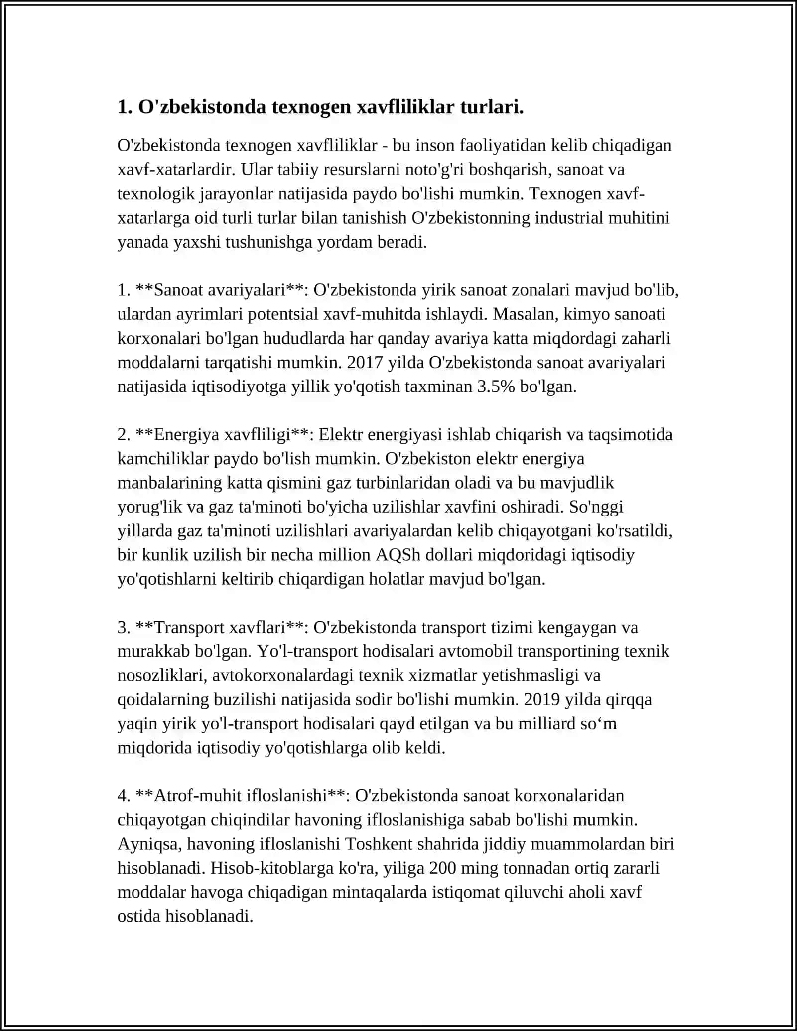 O'zbekistonda texnogen xavfliliklar turlari 3