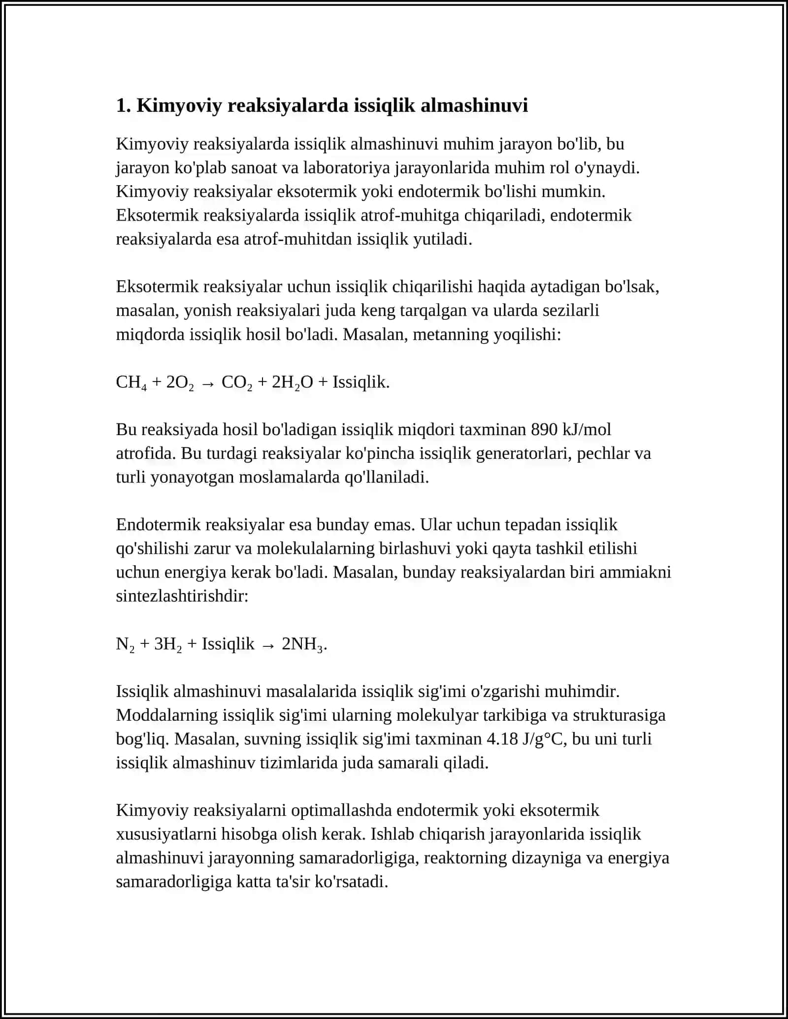 Kimyoviy va fizikaviy jarayonların issiqlik effektlari va ularning turlari 3