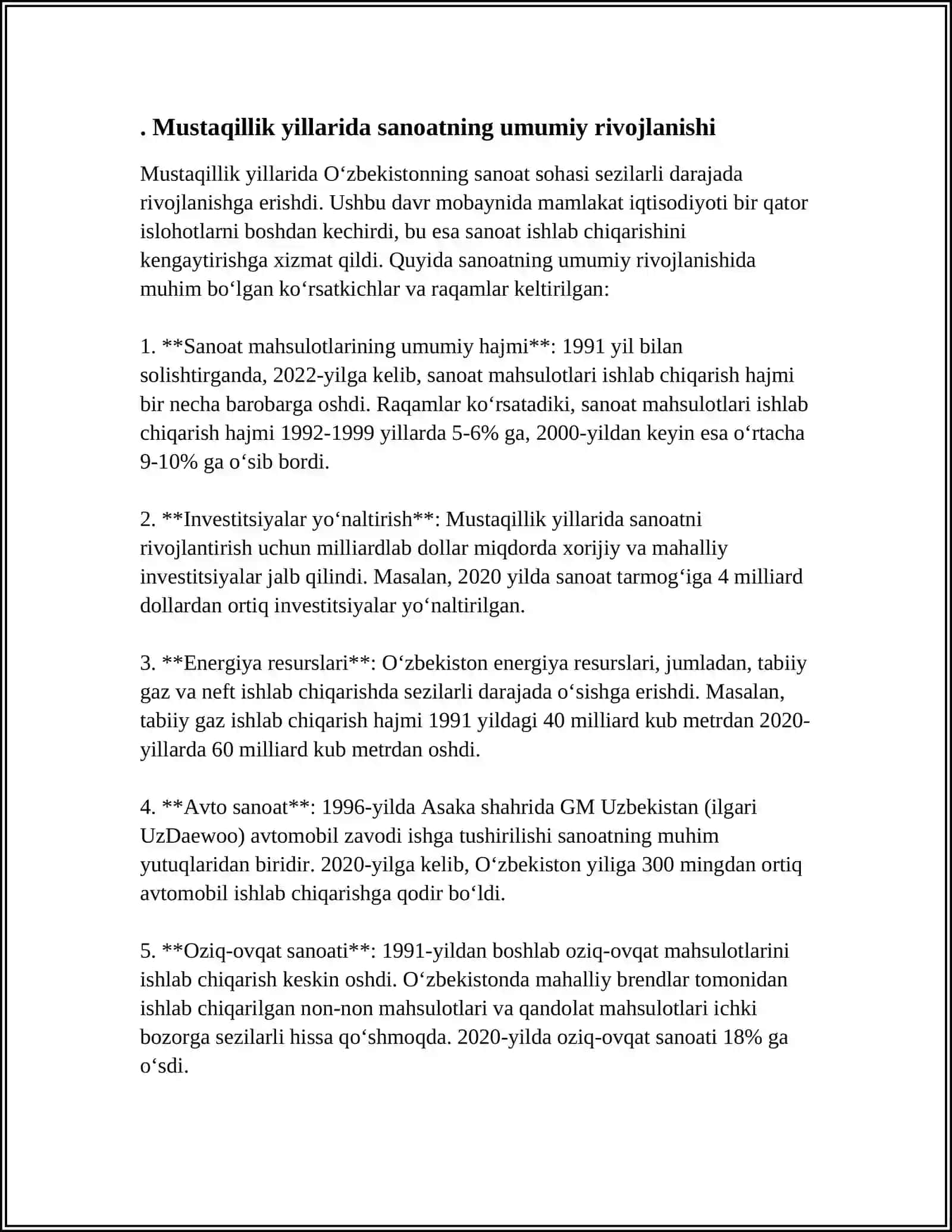 MUSTAQILLIK YILLARIDA SANOAT VA QISHLOQ XO'JALIGIDAGI O'ZGARISHLAR 3