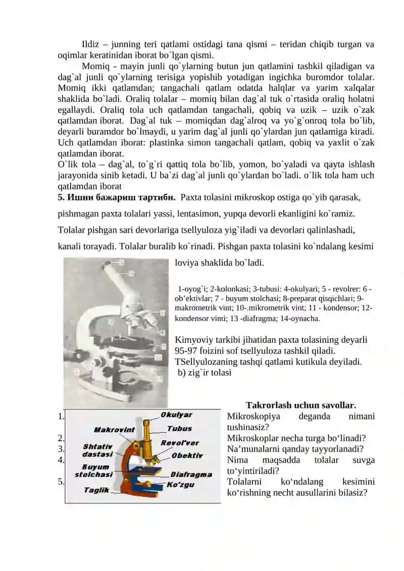 Laboratoriya ishi - To'qimachilik tolalarni tuzilishini mikroskop yordamida tekshirish 3