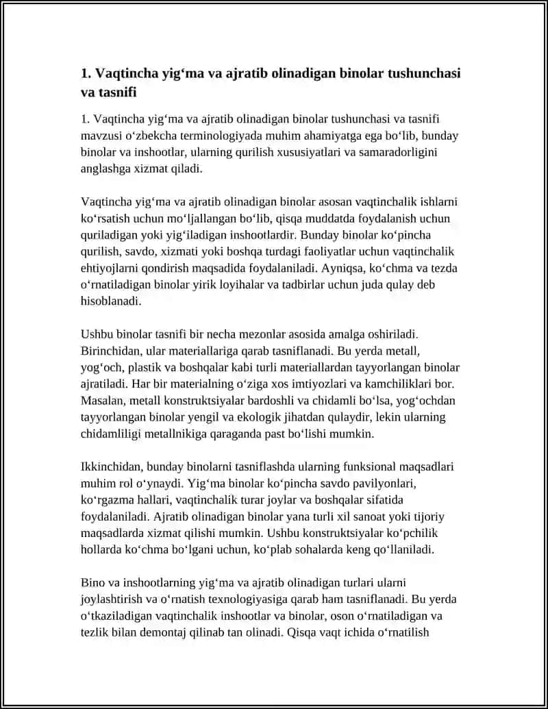 VAQTINCHALIK YIG'MA VA AJRATIB OLINADIGAN BINO VA INSHOOTLAR 3
