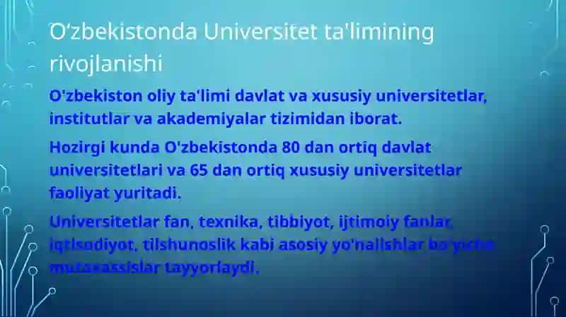 O'zbekistonda Universitet ta'limi xusuyatlari 3