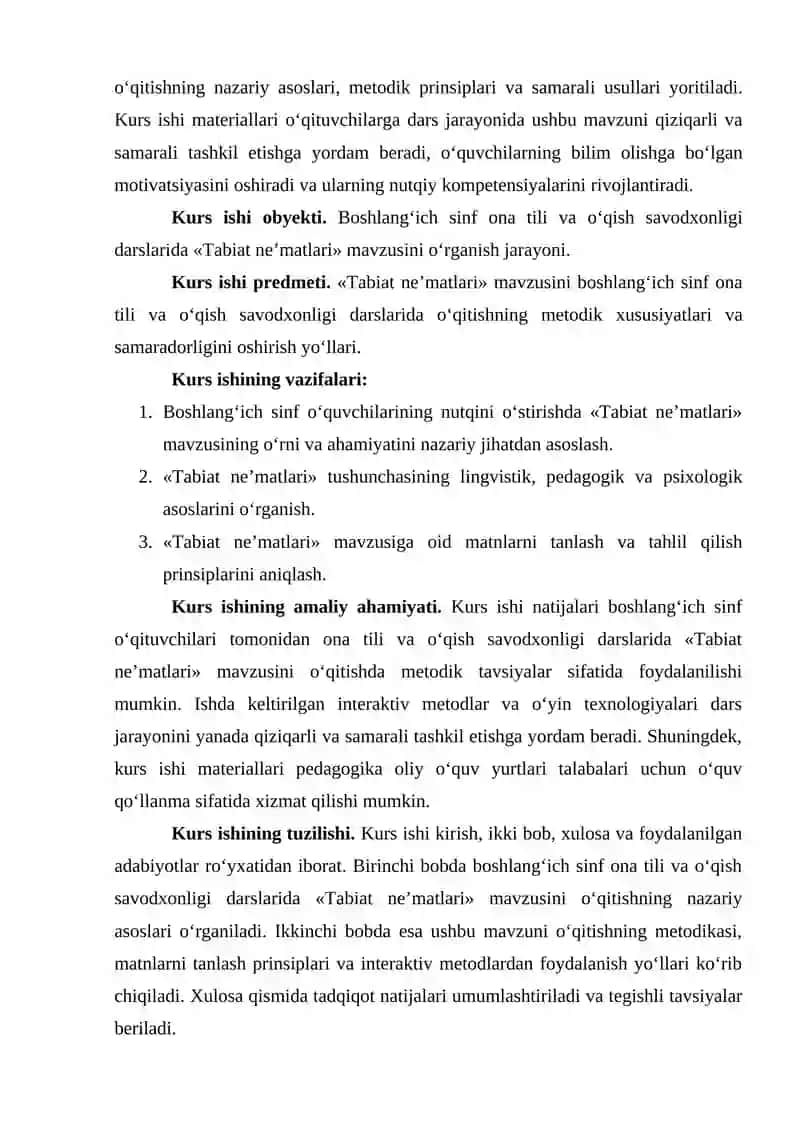 BOSHLANG‘ICH SINF ONA TILI VA O‘QISH SAVODXONLIGI DARSLARIDA «TABIAT NE'MATLARI» MAVZUSINI O‘RGANISH. 3