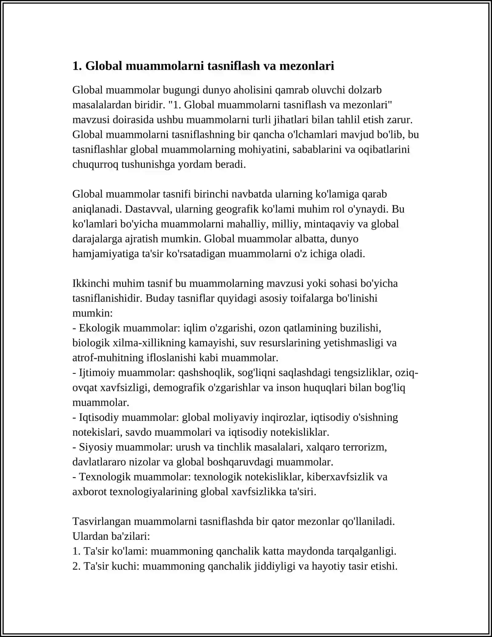 GLOBAL MUAMMOLARNING MEZONLARI VA DARAJALARI 3