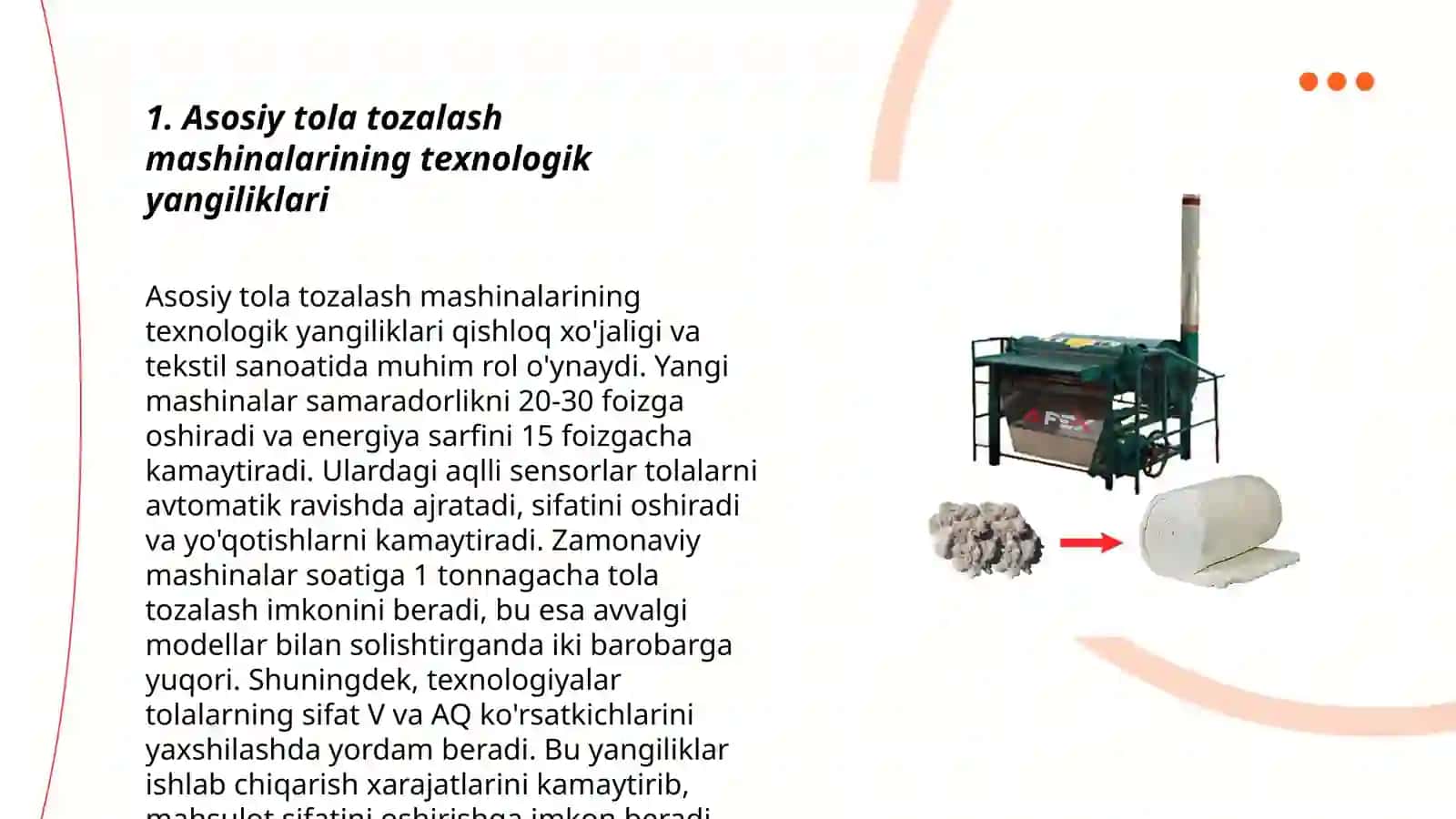 Asosiy tola tozalash mashinalarining qiyosiy tahlili 3