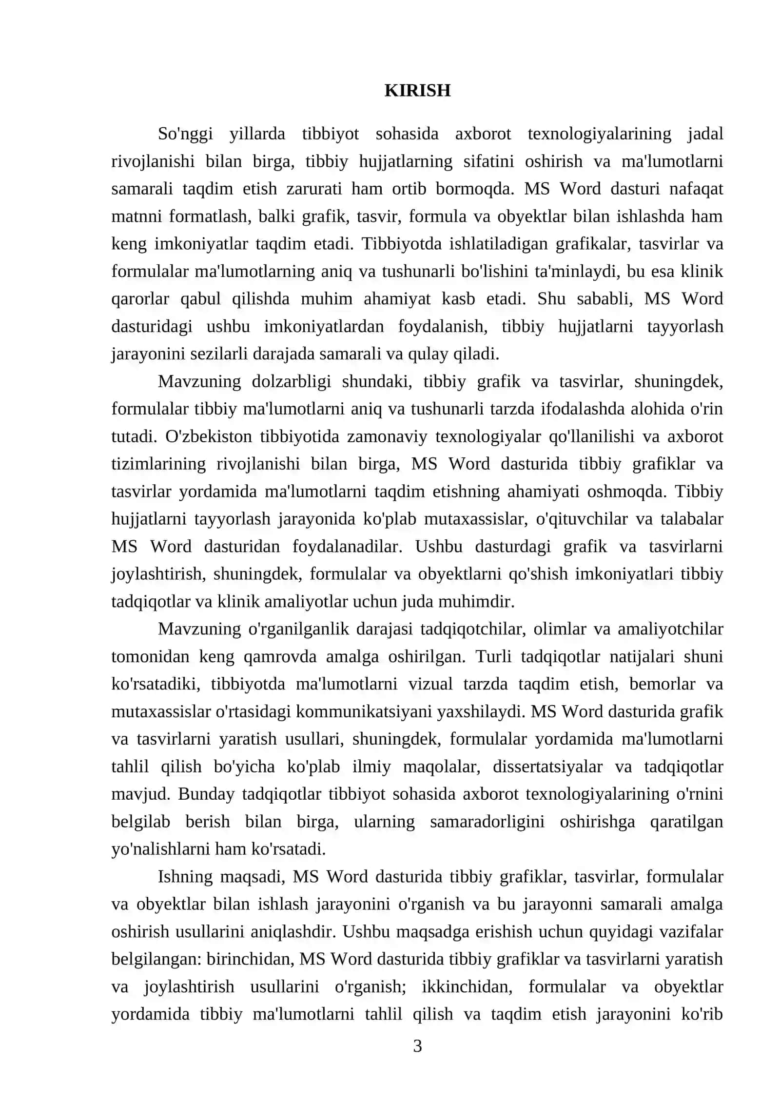 MS word dasturi,tibbiy grafik, tasvir,formula va obyektlar bilan ishlash 3