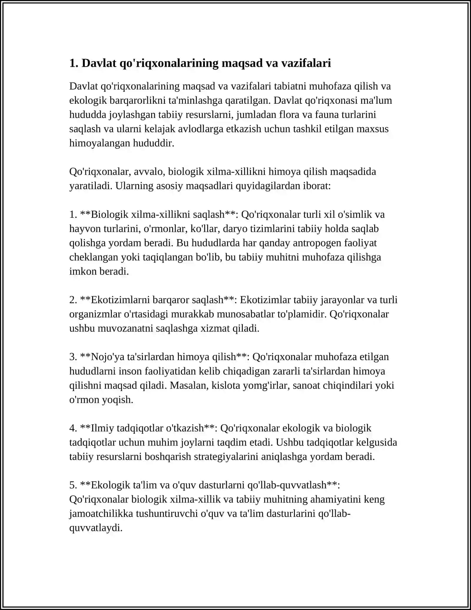 DAVLAT QO'RIQXONASI TUSHINCHASI ULARNING GEO EKOLOGIK FUNKSIYASI VA HUSUSIYATLARI 3