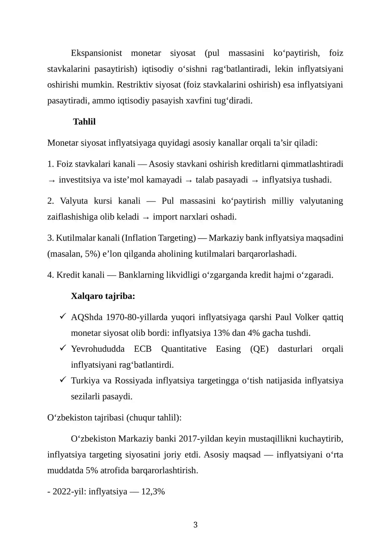 Monetar siyosatining inflyatsiya darajasiga tasiri. 3