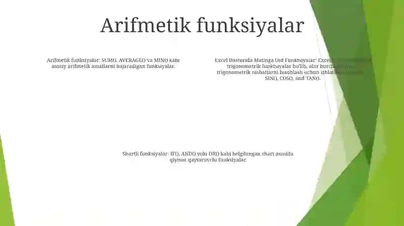 Excel Dasturida Matinga Oid Funktsiyalar 3