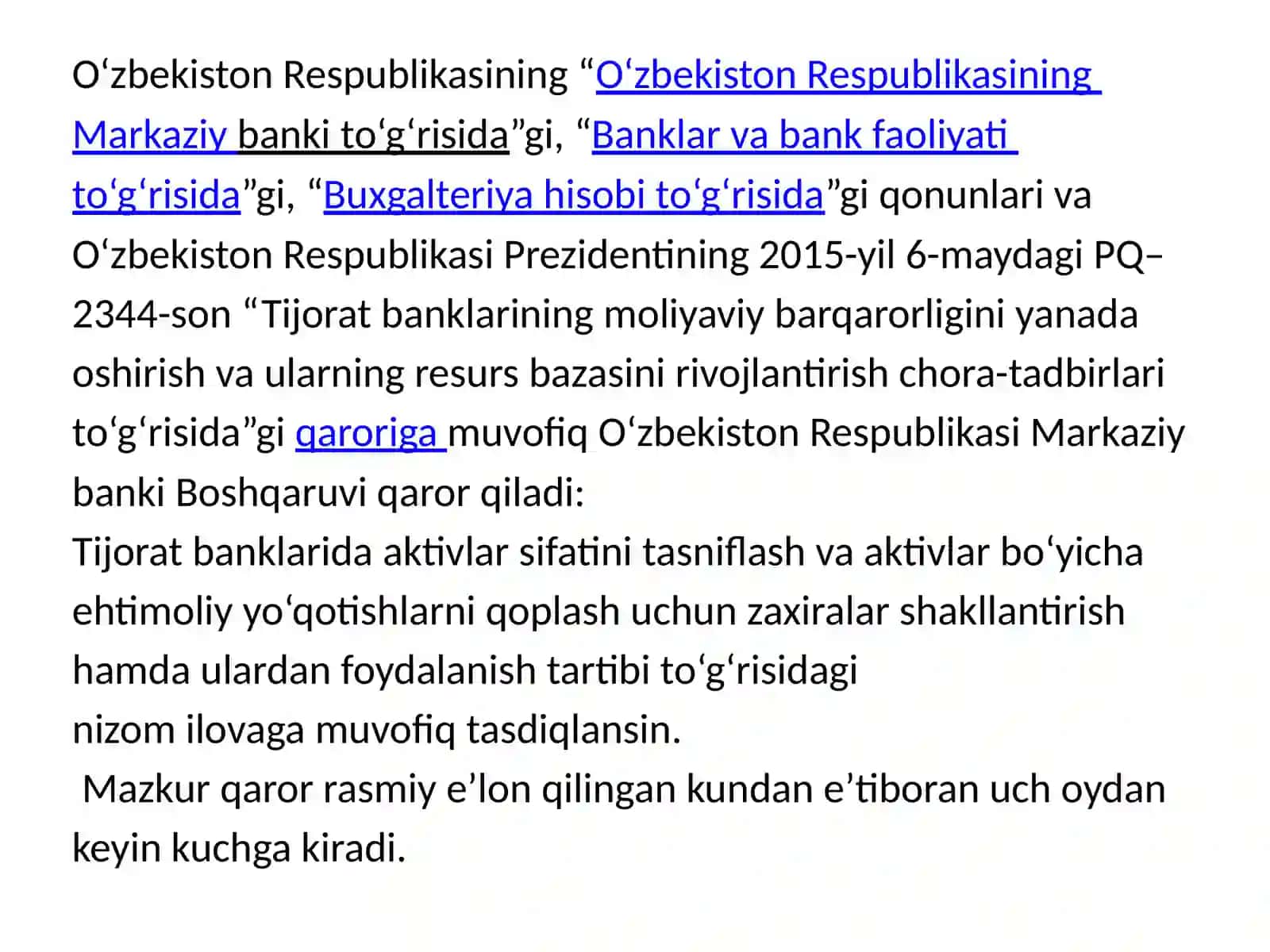 Tijorat banklarining aktivlari tartibi va ularning joylashishi 3