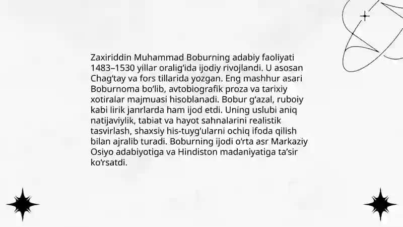 Zaxiriddin Muhammad Boburning adabiy faoliyati 3