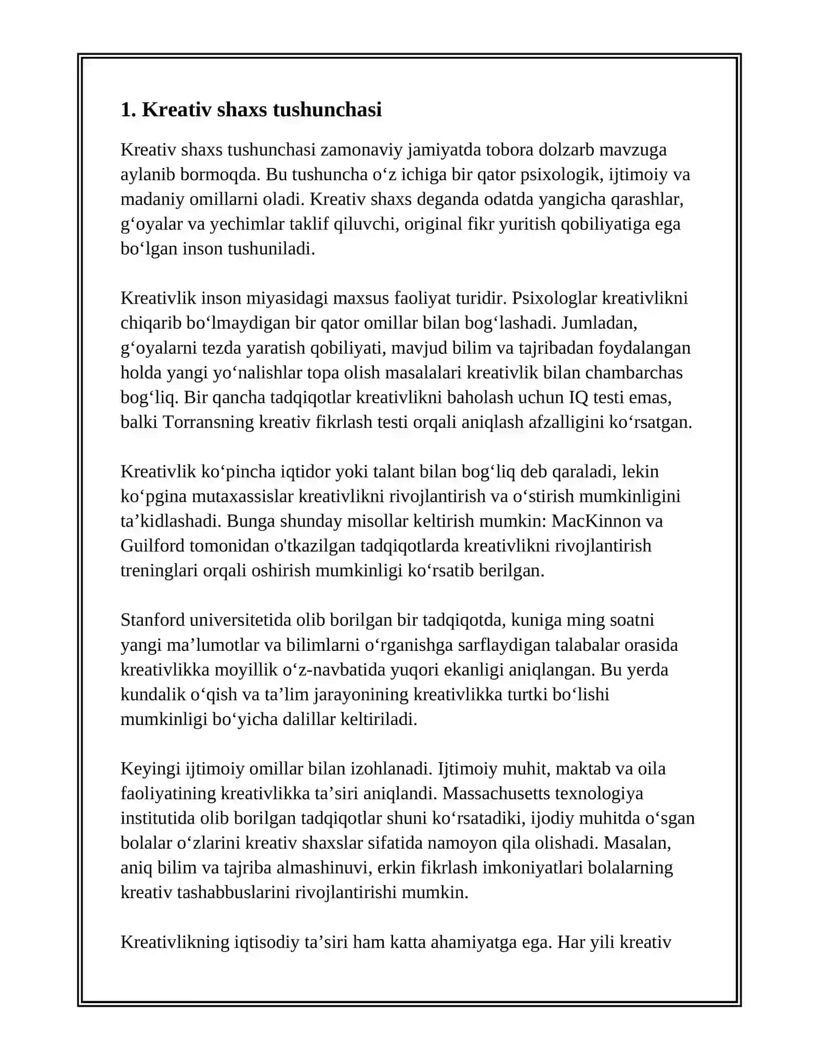 "KREATIV SHAXS"MAVZUSIDAGI AXBOROTNING KLASTERDAGI IFODASINI TUZING. 3