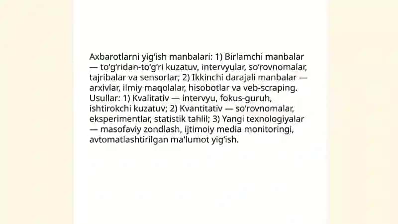 Axbarotlarni yigʻish jarayoni uzatish qayta ishlash va tòplash haqida umumiy tavsifnoma 3