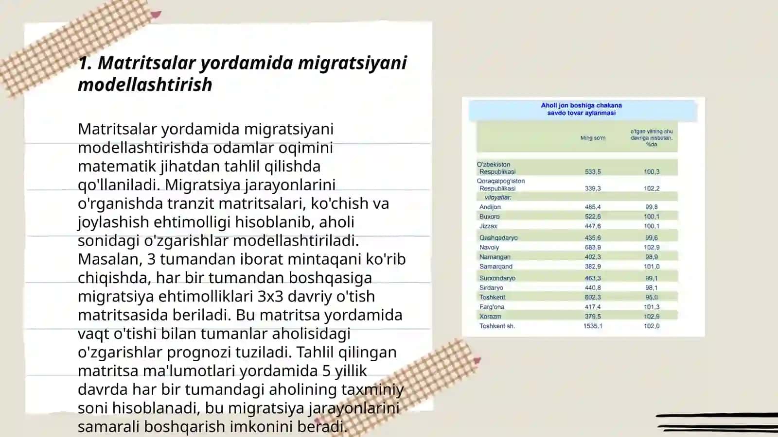 Matritsalar yordamida aholi migratsiyasini baholash. Aholi yoshi haqidagi masala 3