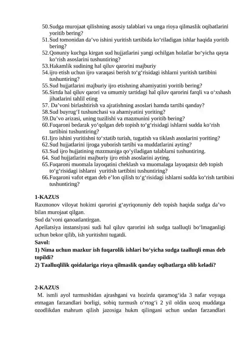Fuqarolik protsessual huquqi nazorat savollari 3